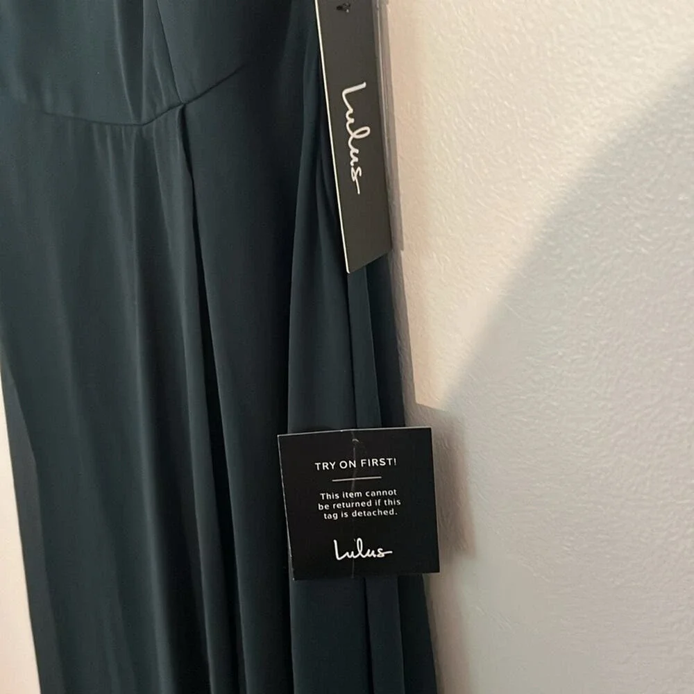 Lulus Dreamy Romance Forest Green Crossover Spaghetti Strap High Slit Maxi Dress